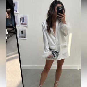 White blazer with feather on sleeves! 12th Tribe, new with tags!